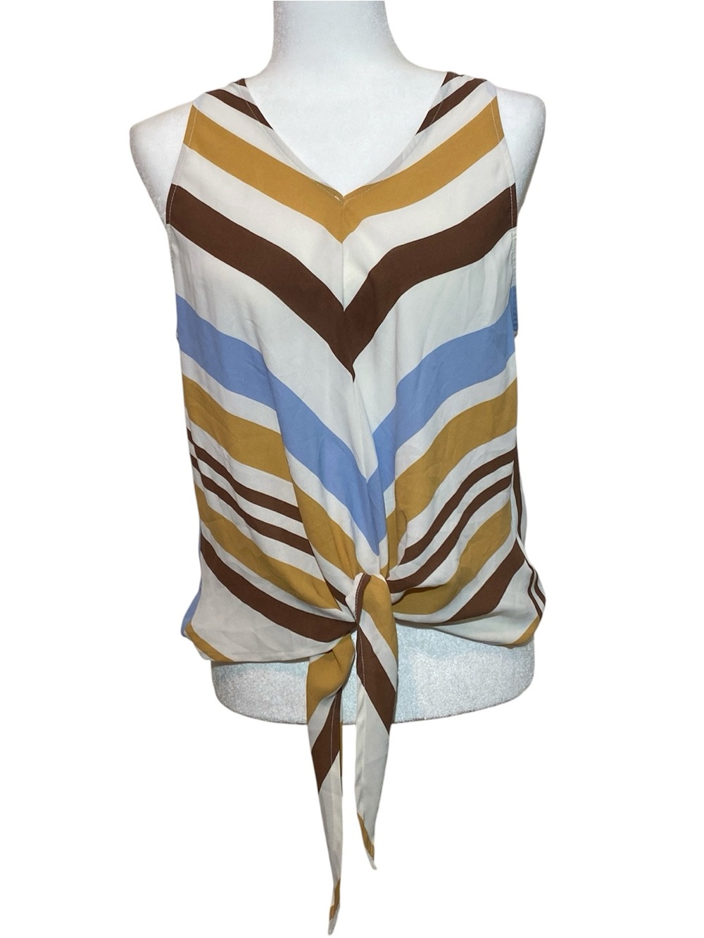 E & M Sleeveless Blouse With Front Tie